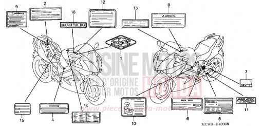 ETIQUETTE DE PRECAUTIONS VFR800A3 de 2003